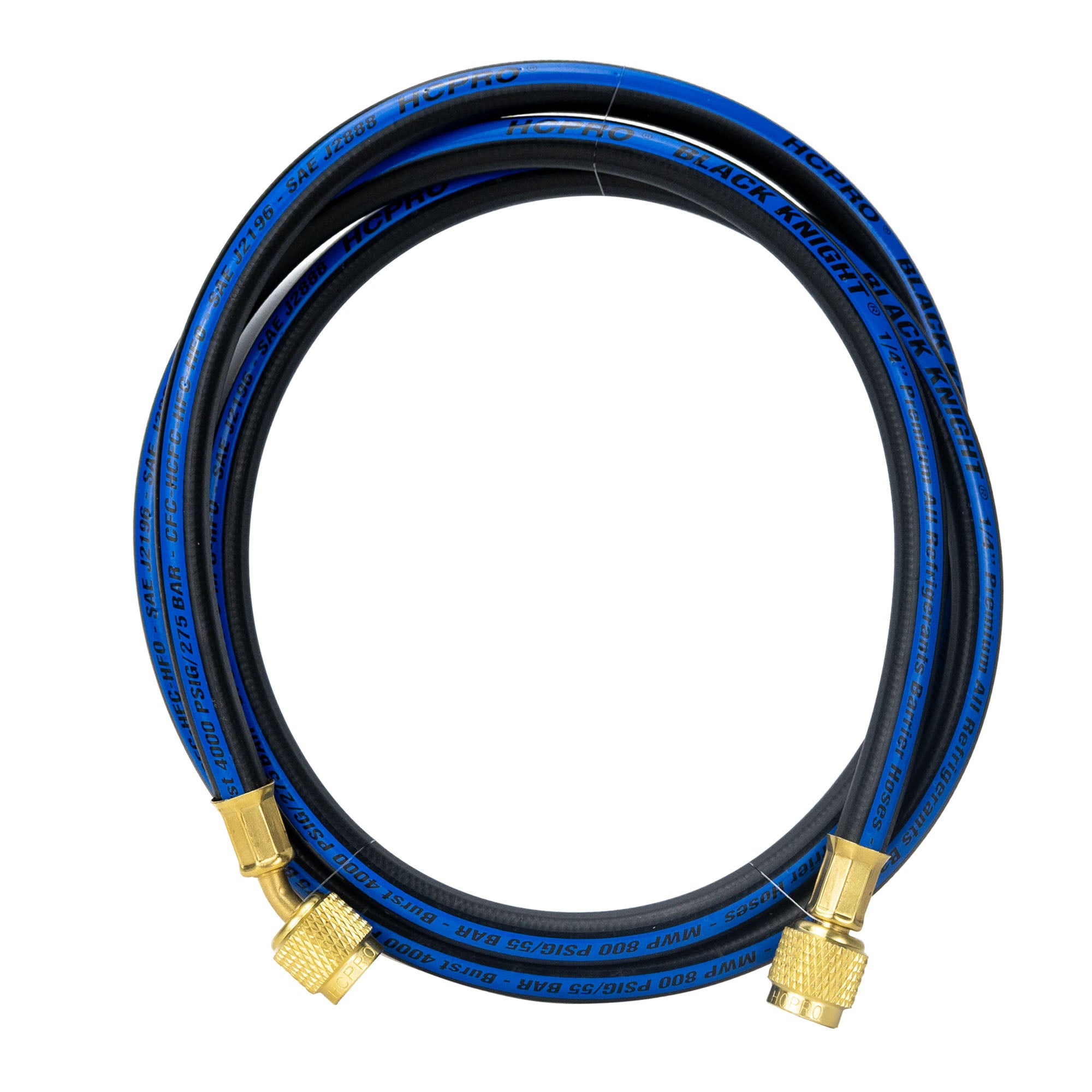 HC-2V2F5BK Brass 2-Way Manifold Gauge Set R410a, R22, R404a, R134a °F PSI, 3-1/8" Gauges, (5) 60” Standard ¼” Premium Black Hoses Rated 4000 PSI Burst, 800 PSI image 7
