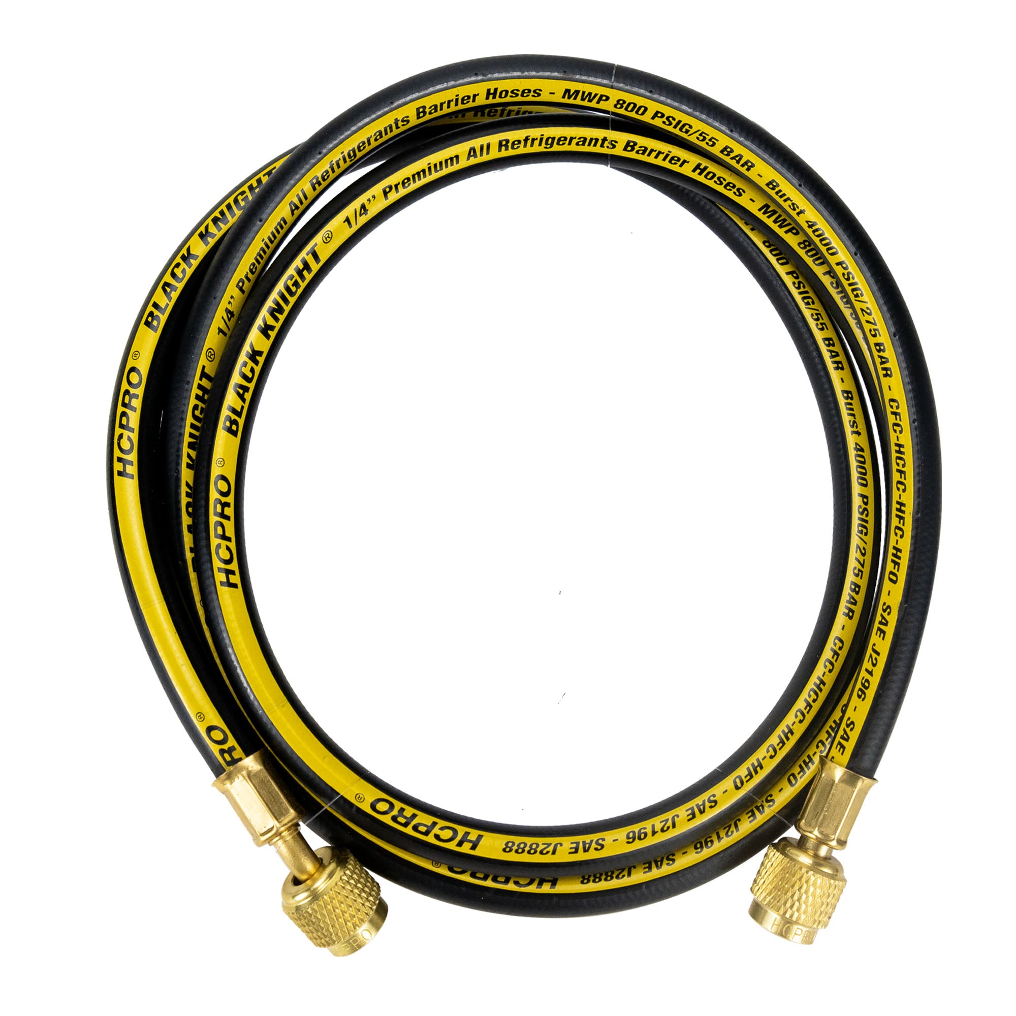 HC-2V2F5BK Brass 2-Way Manifold Gauge Set R410a, R22, R404a, R134a °F PSI, 3-1/8" Gauges, (5) 60” Standard ¼” Premium Black Hoses Rated 4000 PSI Burst, 800 PSI image 8