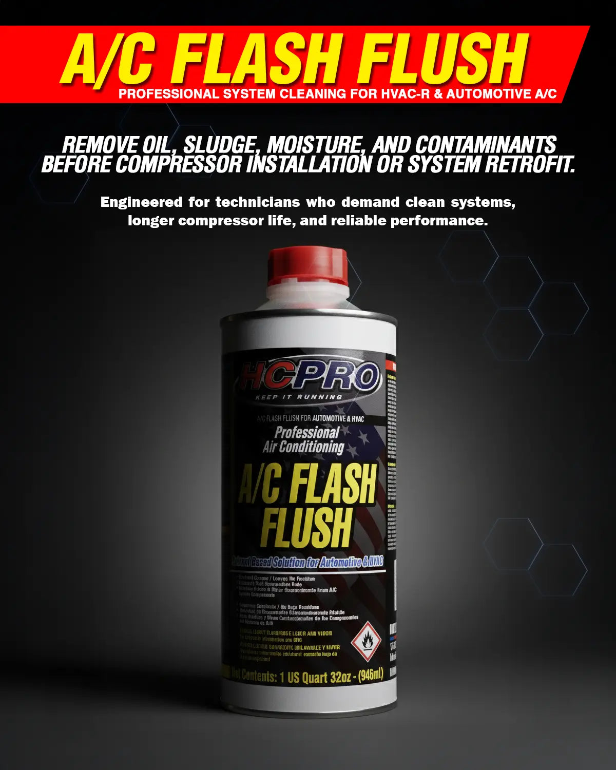 Universal HVAC-R Flash Flush Solvent for AC Systems – 1 Qt