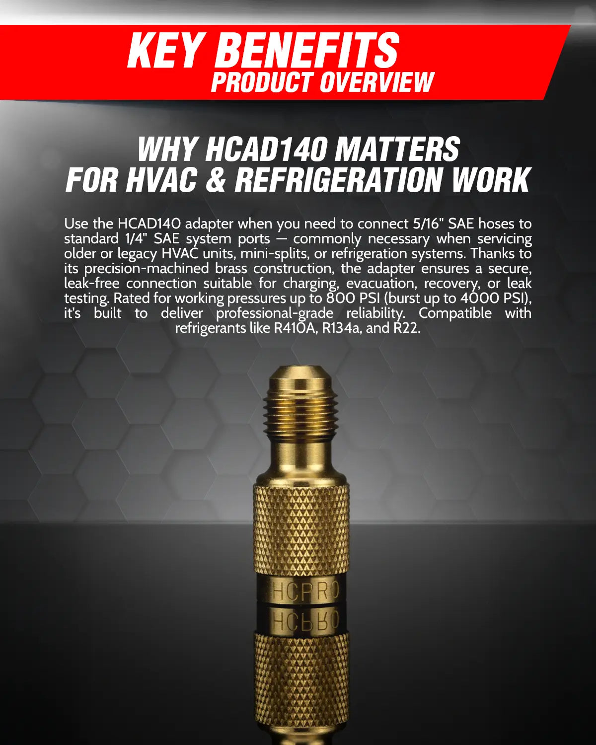 HCAD140 Adapter 5/16" SAE Hose x 1/4" SAE Port – Brass Fitting