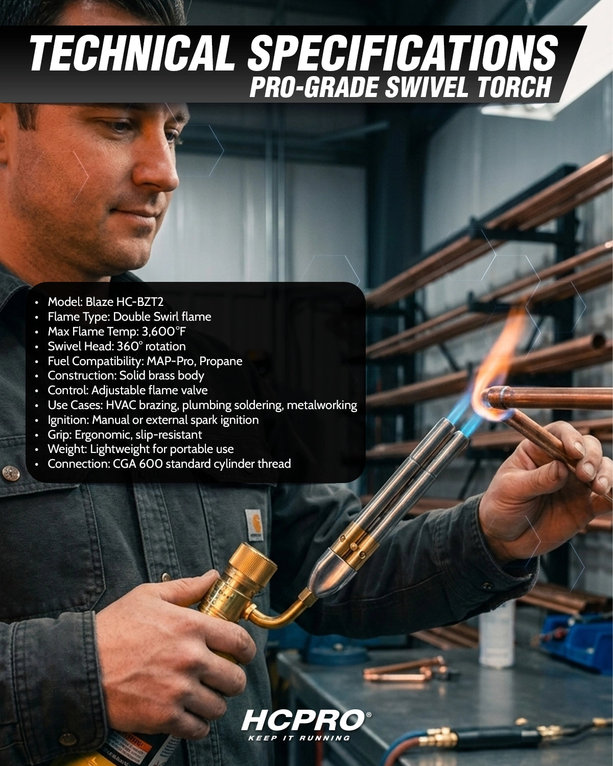 Blaze HC-BZT2 Two Tip Swivel Pro-Hand Torch