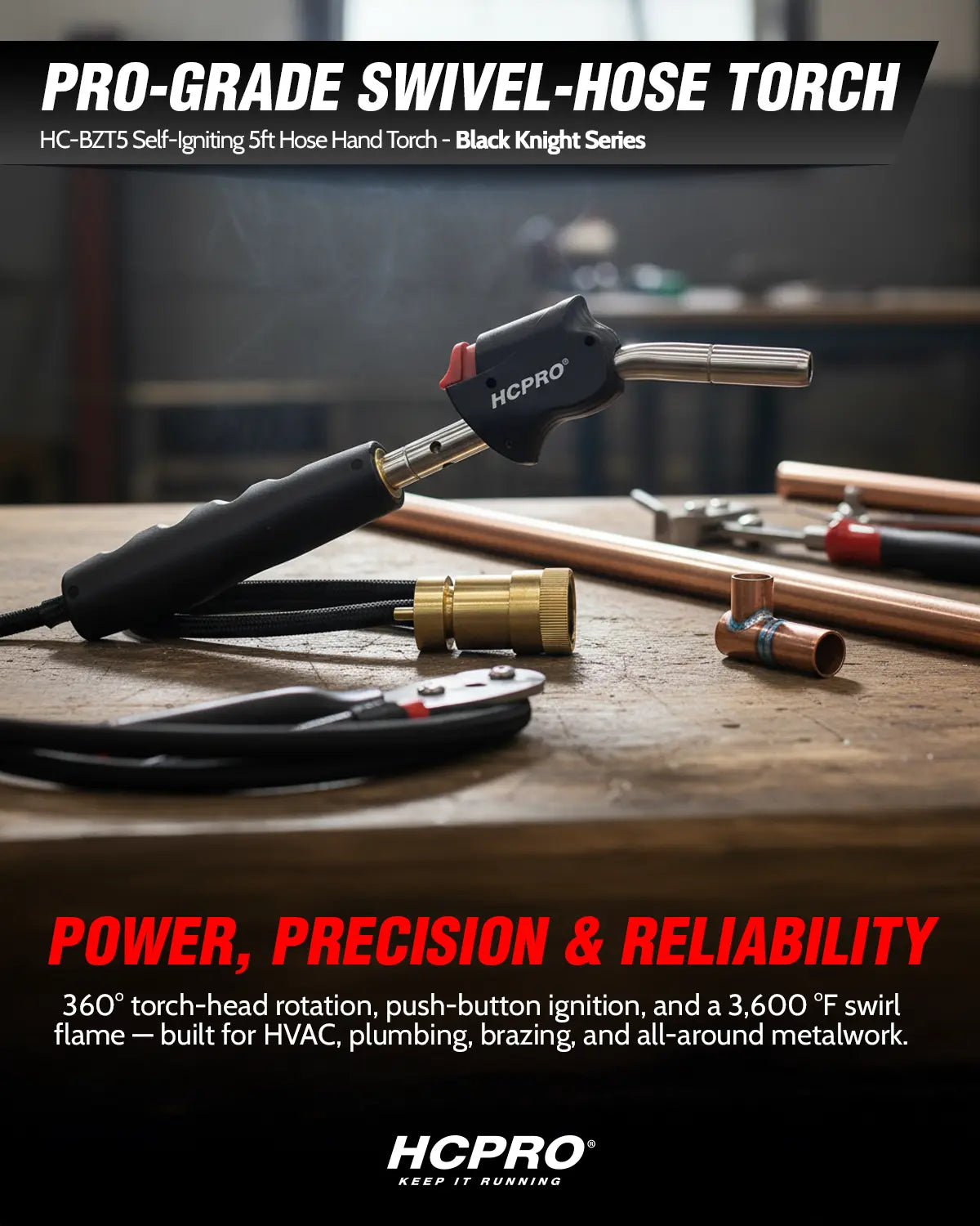 Blaze HC-BZT5 Torch Kit – 5ft Swivel Hose, 360° Head, 3,600 °F Flame