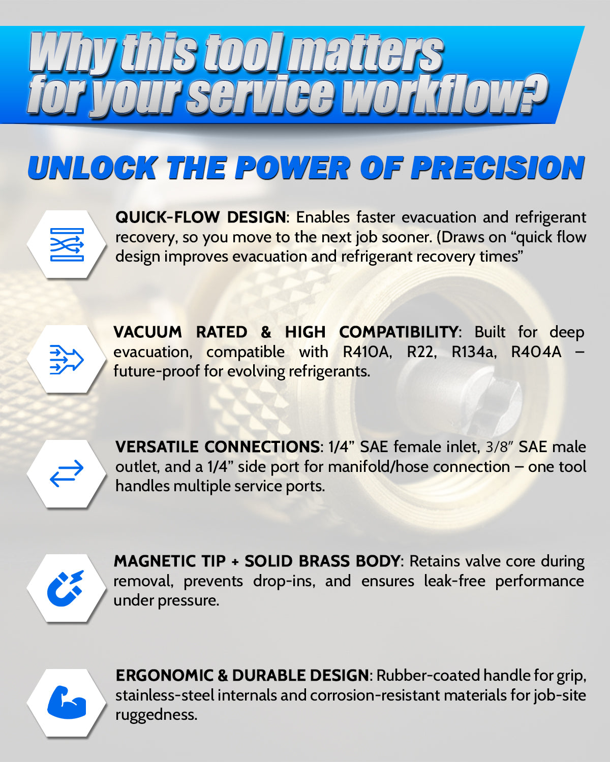 HCEVCK438 Valve Core Removal Tool 1/4" Female x 3/8" Male, Side Port