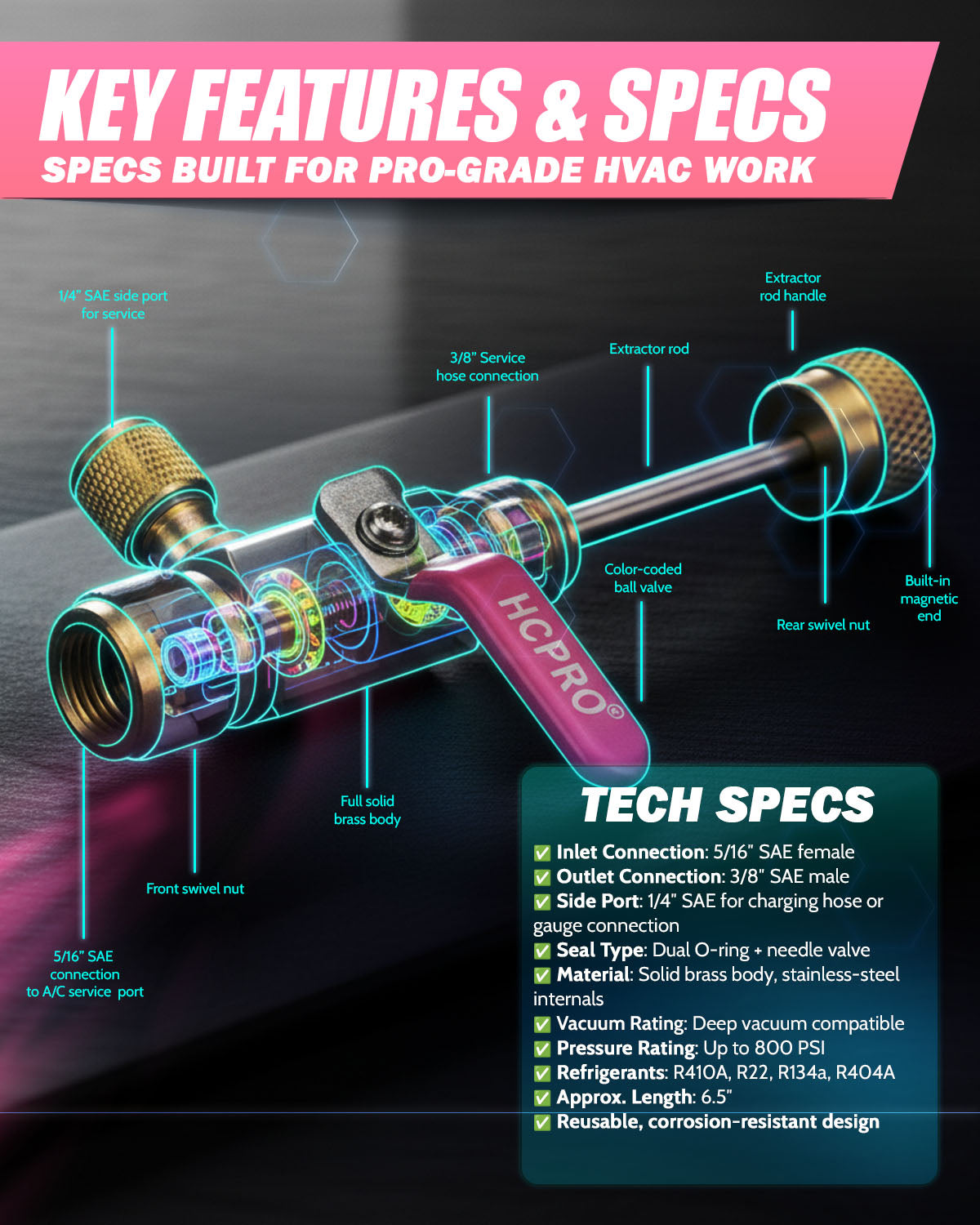 Dual Force R410a Evacuation Kit – 3/8" Hose + 5/16" VCRT Tool