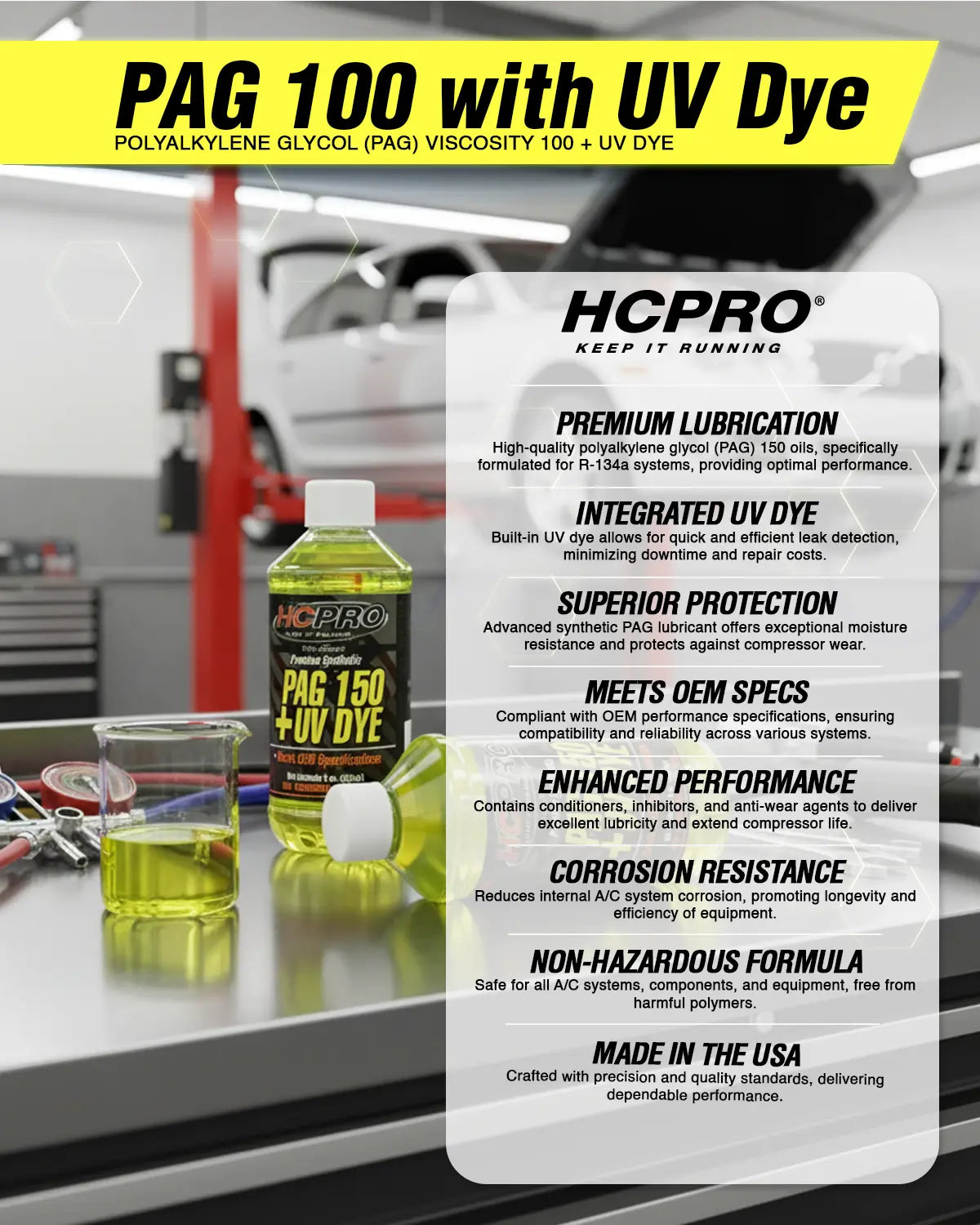 PAG 150 Oil w/ UV Dye – 8 oz for R134a A/C Systems | Leak Detection