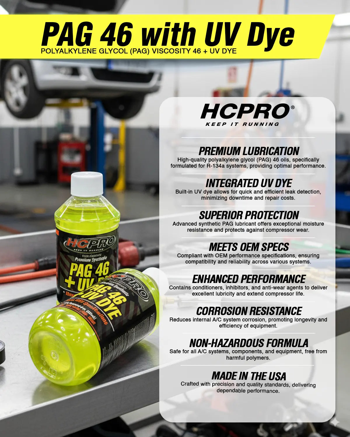 PAG 46 Oil w/ UV Dye – 8 oz for R134a A/C Systems | Leak Detection