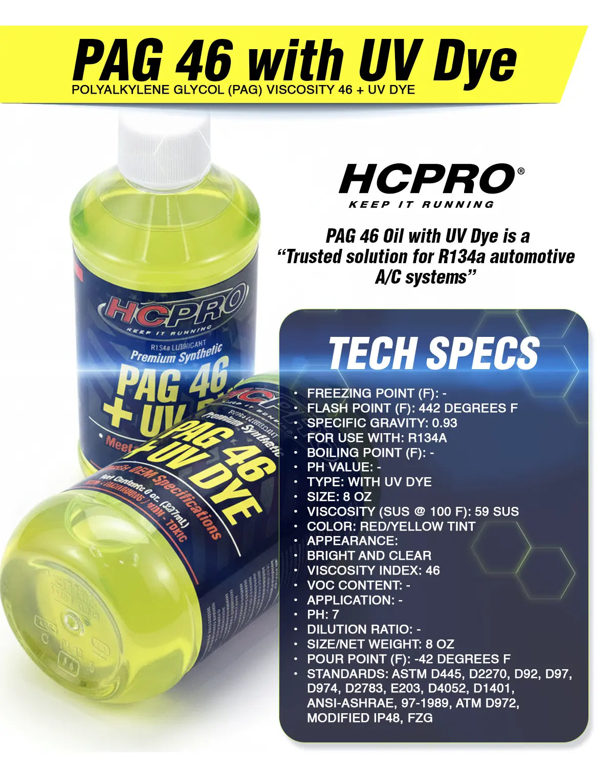 PAG 46 Oil w/ UV Dye – 8 oz for R134a A/C Systems | Leak Detection