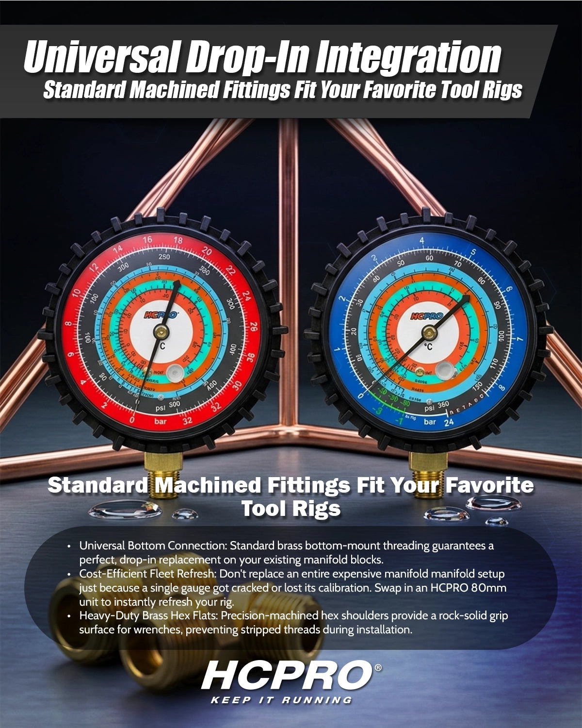Replacement Gauge 80 mm PSI °C for R134a, R407c, R404a, R507