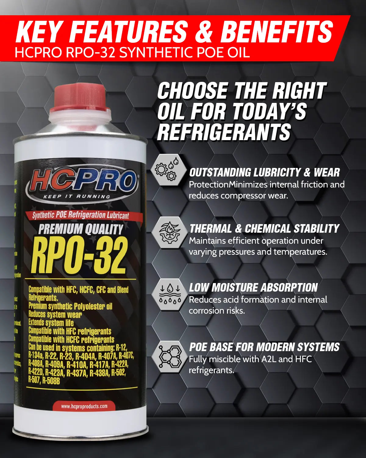 RPO-32 Synthetic POE Oil for R-134a, R-410A, R-1234yf & A2L