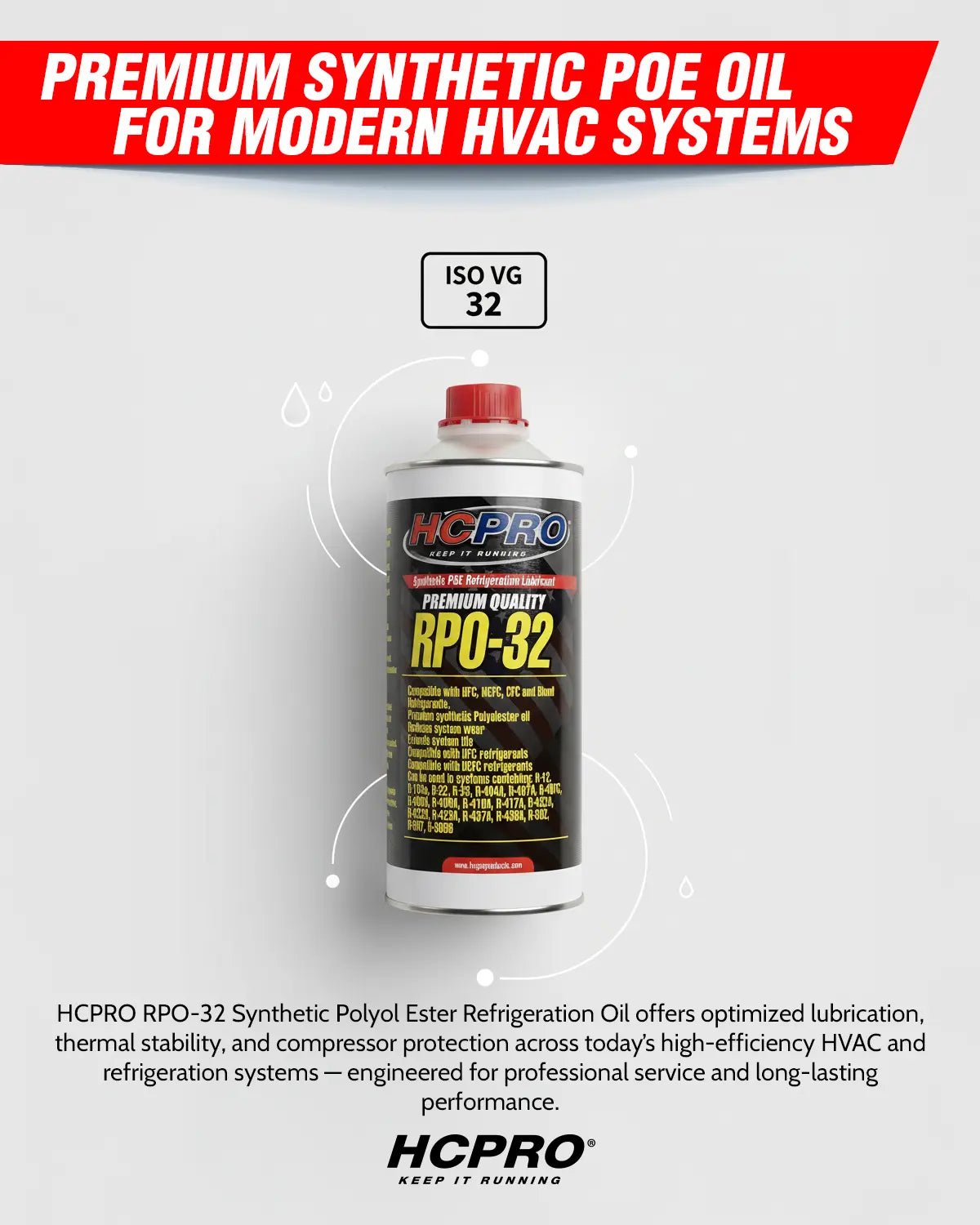 RPO-32 Synthetic POE Oil for R-134a, R-410A, R-1234yf & A2L