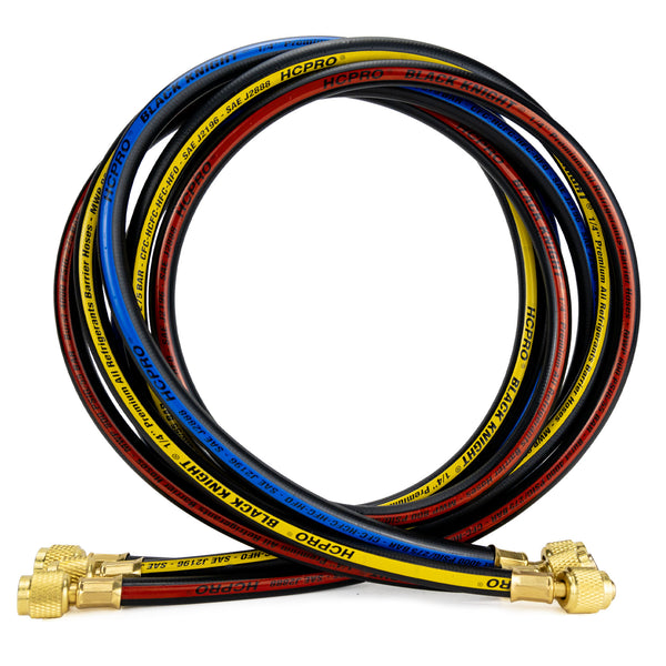 HC-2V2Y5LP Brass 2-Way Manifold Gauge Set R32, R454b, R410a °F/°C PSI, 3-1/8" Gauges, (5) 60” Standard ¼” Premium Black Hoses Rated 4000 PSI Burst, 800 PSI image 2