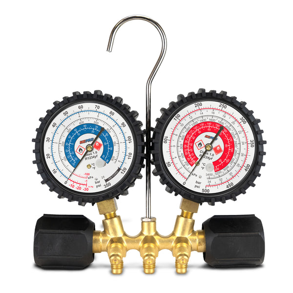 Black Knight R1234YF AC Gauge Set + 5ft Hoses & Quick Adapters