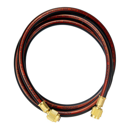 HC-2V2F5BK Brass 2-Way Manifold Gauge Set R410a, R22, R404a, R134a °F PSI, 3-1/8" Gauges, (5) 60” Standard ¼” Premium Black Hoses Rated 4000 PSI Burst, 800 PSI image 6