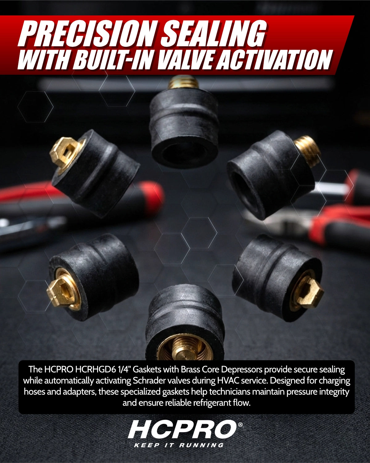 HCPRO gaskets with valve activation on a dark background