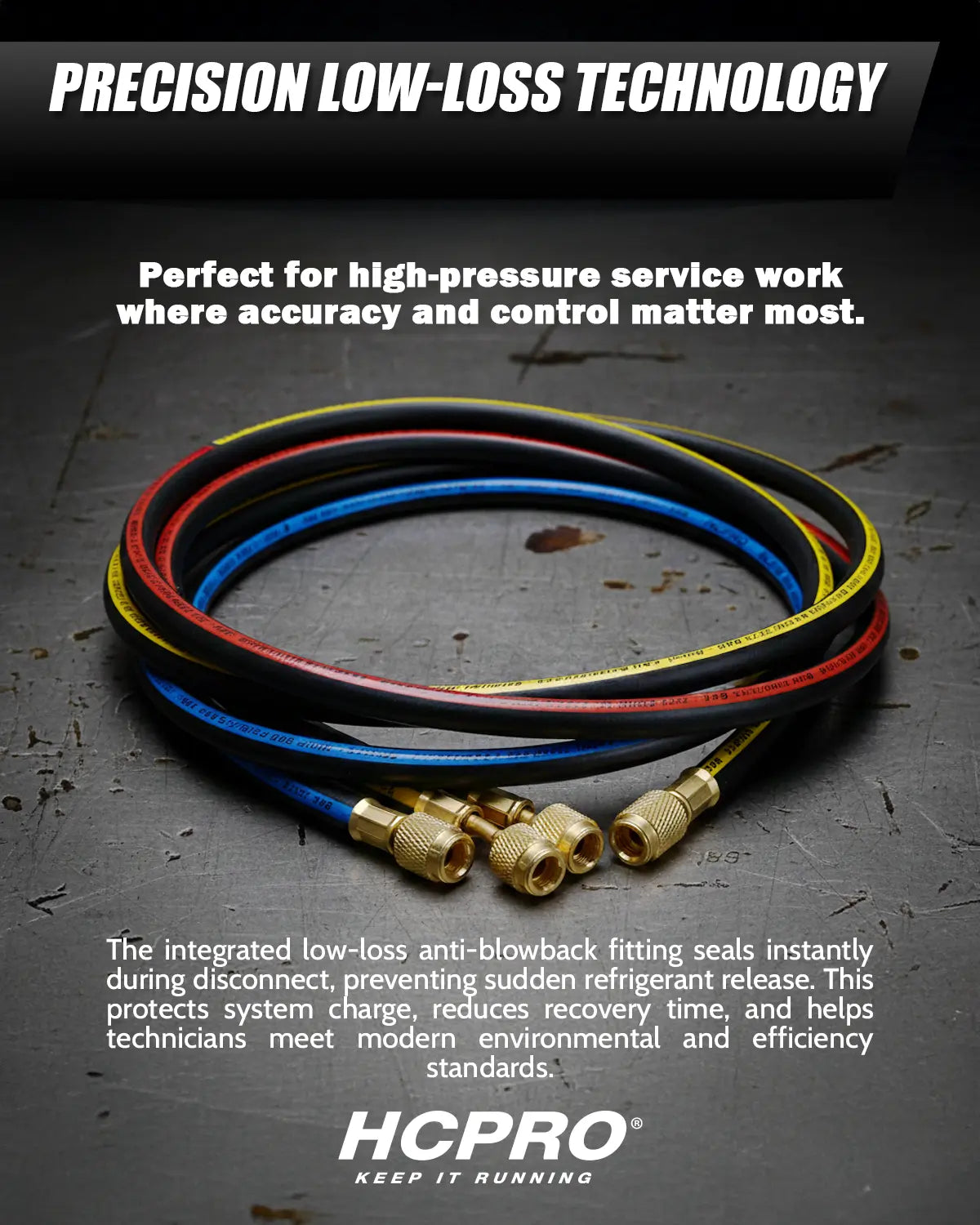 HCPRO 5' 1/4" Hoses w/ Low-Loss Anti-Blowback Fitting | HVAC Tool