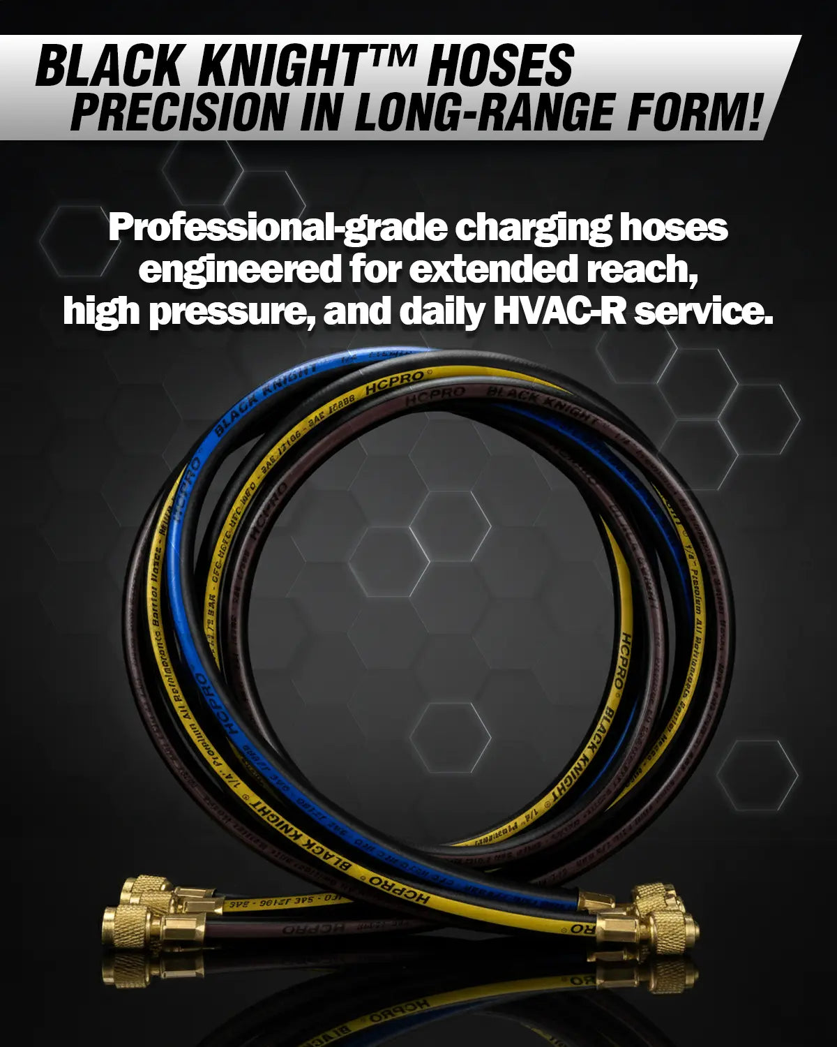 HCPRO 1/4" x 5' HVAC Charging Hose Set | Standard 3-Hose Kit