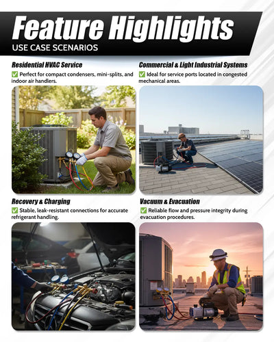 HCPRO 1/4" x 5' HVAC Charging Hose Set | Standard 3-Hose Kit