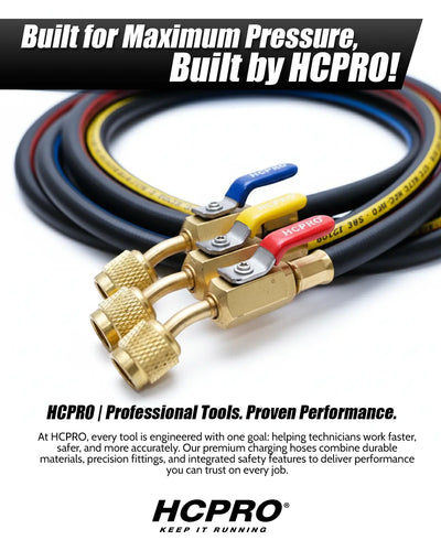 HCPRO professional tools with charging hoses on a white background