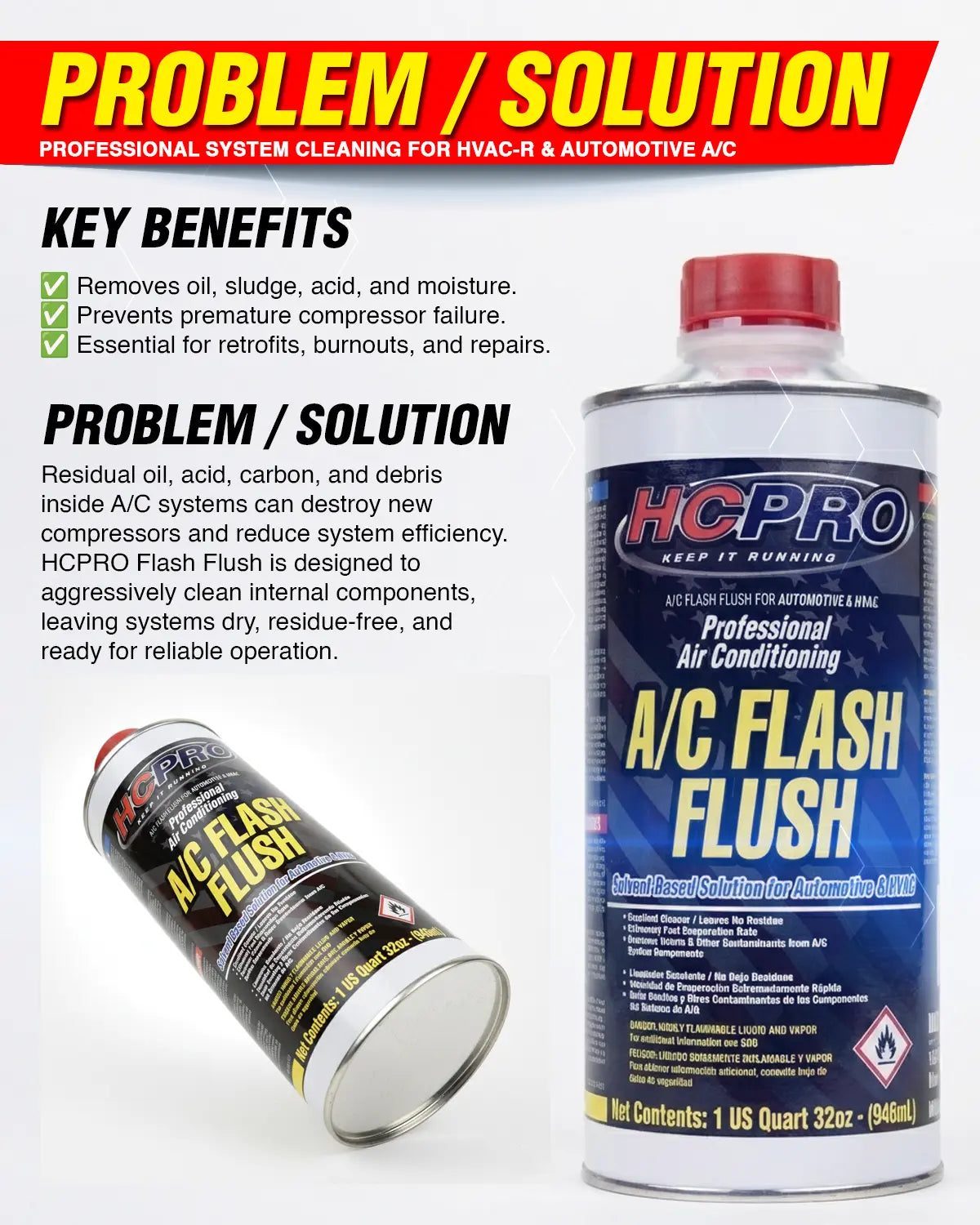 Universal HVAC-R Flash Flush Solvent for AC Systems – 1 Qt