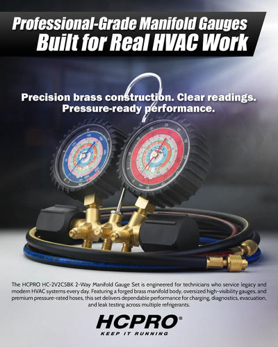 HVAC Manifold Gauge Set R410a/R22/R404a/R134a + Anti‑Blowback Hoses