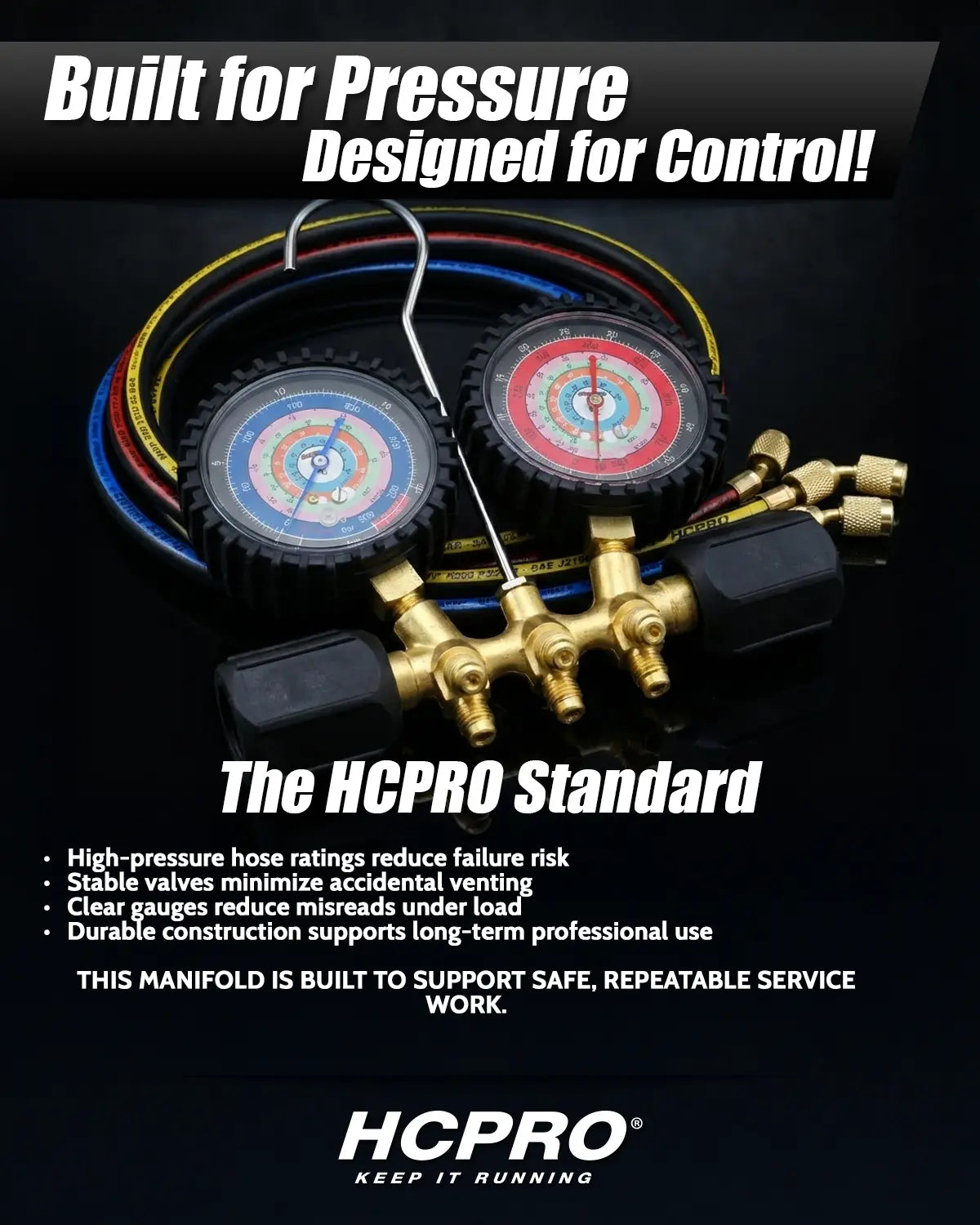 HVAC Manifold Gauge Set R410a/R22/R404a/R134a + Anti‑Blowback Hoses