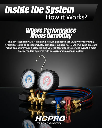 Black Knight R1234YF AC Gauge Set + 5ft Hoses & Quick Adapters