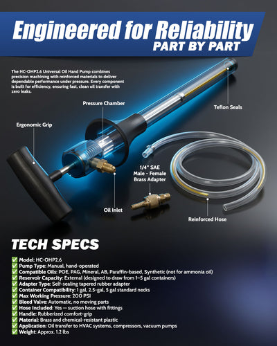 HC-OHV2.6 Universal Oil Hand Pump for 1–5 Gallon Oil Containers