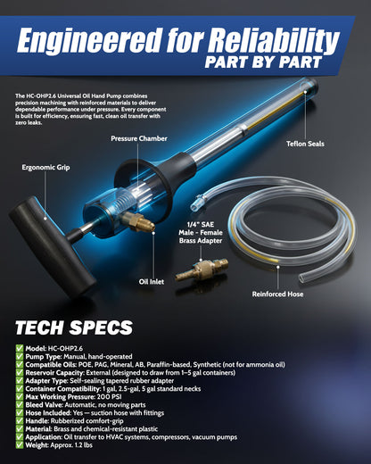 HC-OHV2.6 Universal Oil Hand Pump for 1–5 Gallon Oil Containers