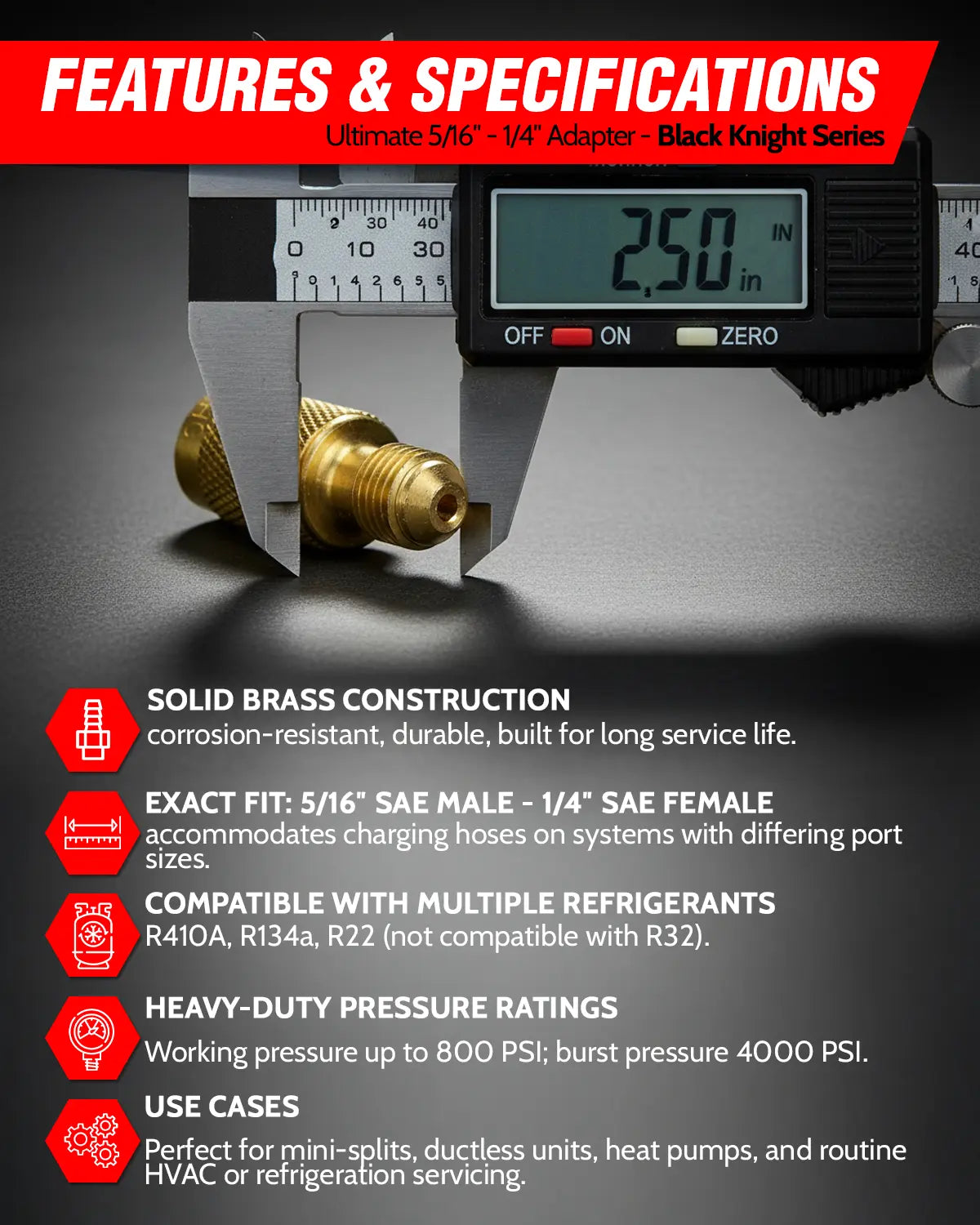 HCAD140 Adapter 5/16" SAE Hose x 1/4" SAE Port – Brass Fitting