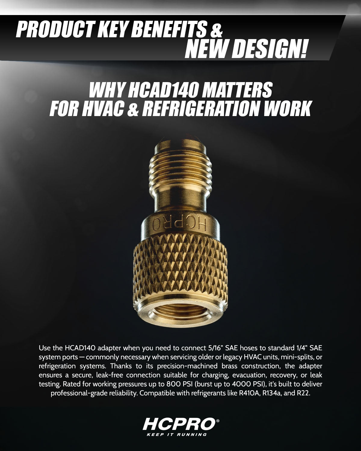 HCAD140 Adapter 5/16" SAE Hose x 1/4" SAE Port – Brass Fitting