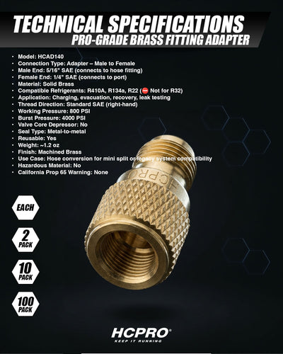 HCAD140 Adapter 5/16" SAE Hose x 1/4" SAE Port – Brass Fitting