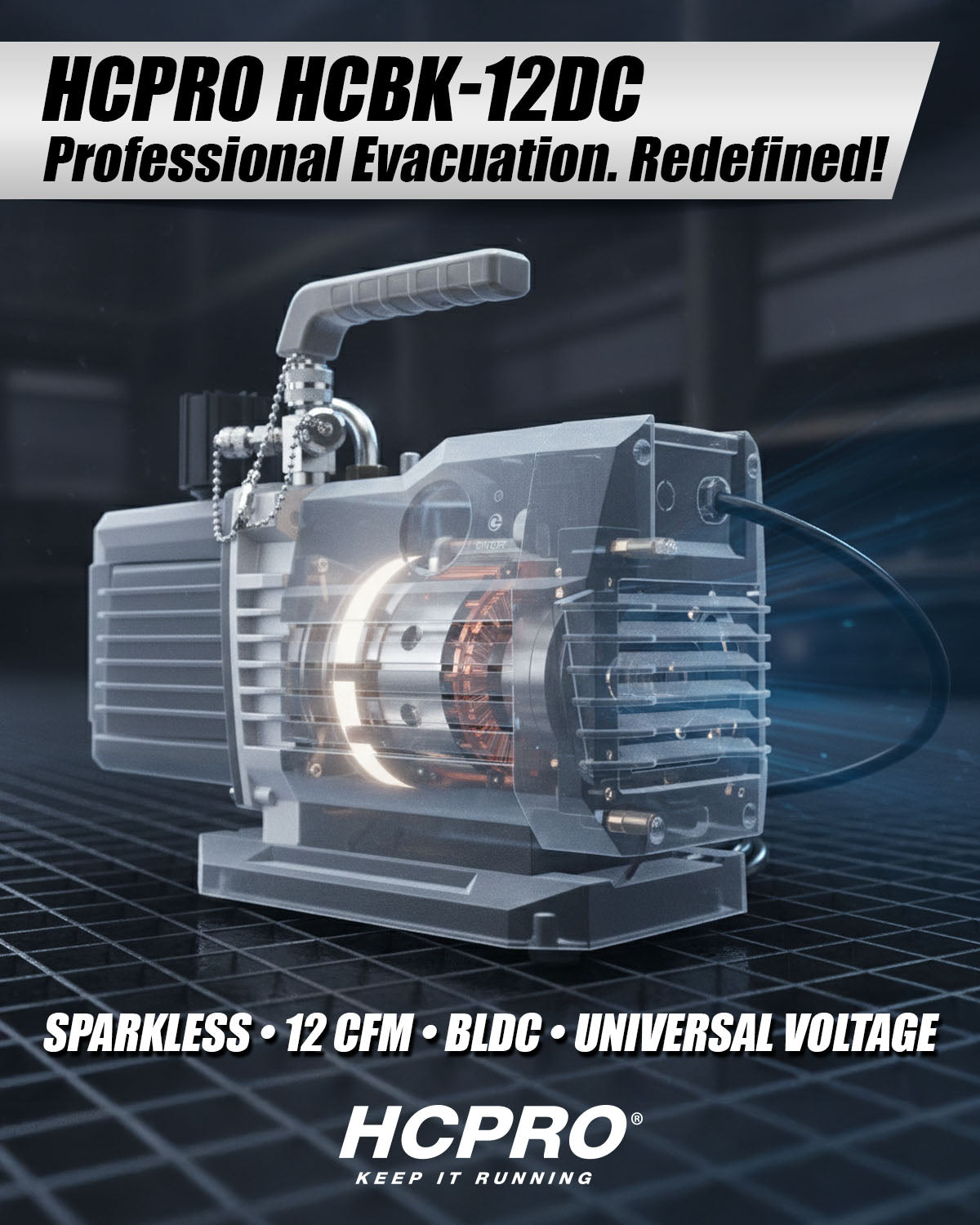 HCBK-12DC 12 CFM Sparkless Vacuum Pump, BLDC Motor 100–240V
