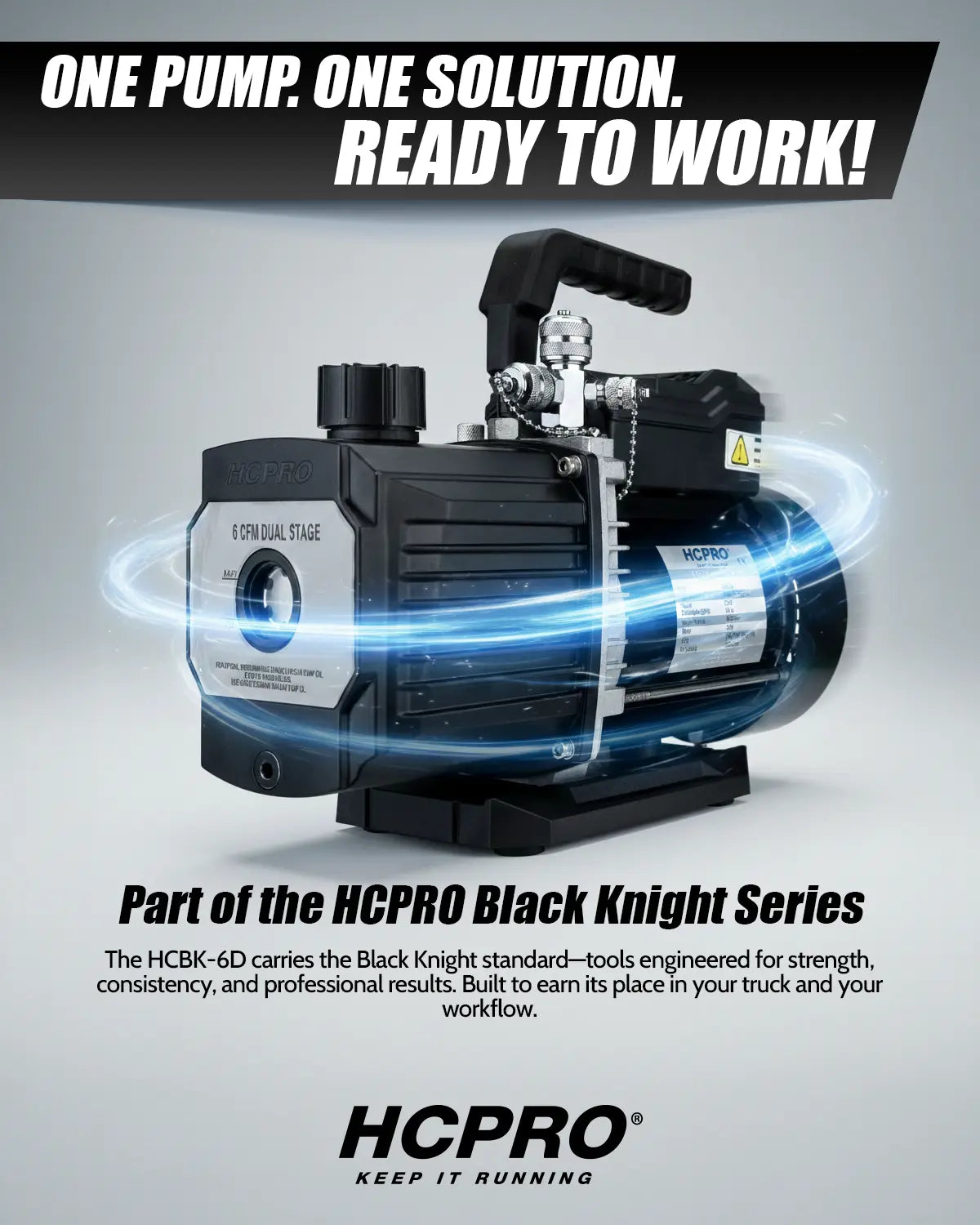 HCPRO pump with promotional text on a gray background