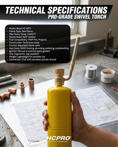 Blaze HC-BZT1 Pro Torch – 360° Swivel, Swirl Flame, Flame Control