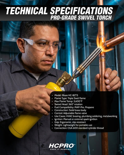 Blaze HC-BZT3 3 Tip Torch – Triple Jet Flame, 360° Swivel Head