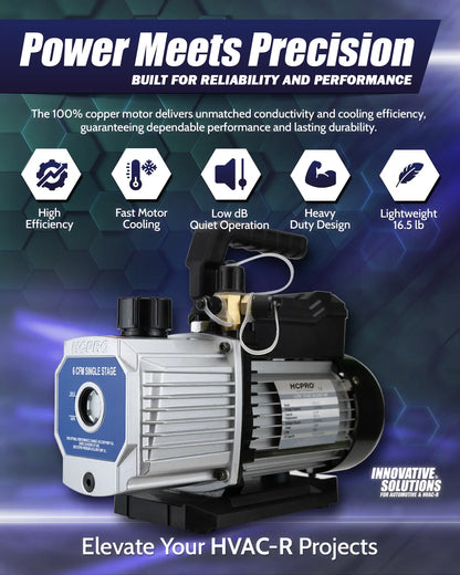 HCEC-6S ECO Series 6 CFM Vacuum Pump 1/2HP Single Stage 115V