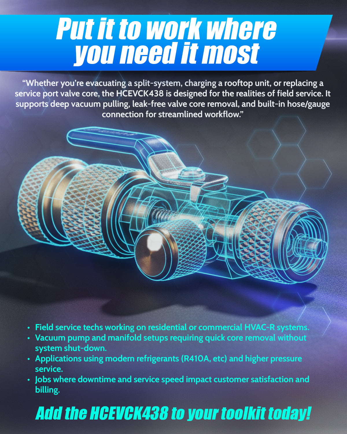 Dual Force R410a Evacuation & Charging Kit w/ 3/8" Hose + VCRT Tool