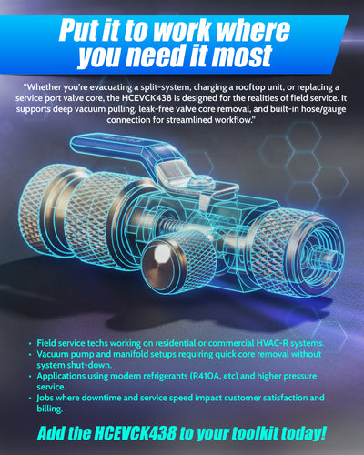 Dual Force R410a Evacuation & Charging Kit w/ 3/8" Hose + VCRT Tool