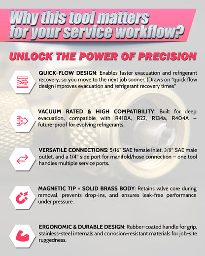 HCEVCK538 Vacuum Rated Valve Core Removal Tool – 5/16” x 3/8” x 1/4”