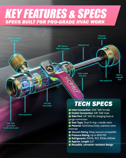 HCEVCK538 Vacuum Rated Valve Core Removal Tool – 5/16” x 3/8” x 1/4”