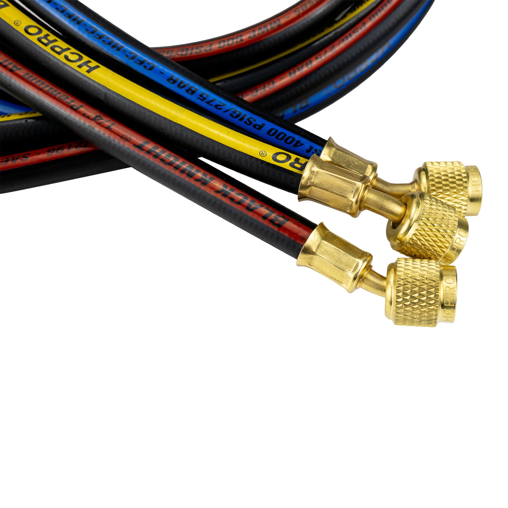 HCPRO Black Knight 1/4" x 3' HVAC Charging Hose Set | Compact 3-Hose Kit