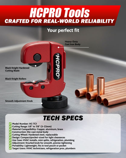 Mini Tube Cutter 1/8"–7/8" | Compact HVAC Pipe Tool for Tight Spaces
