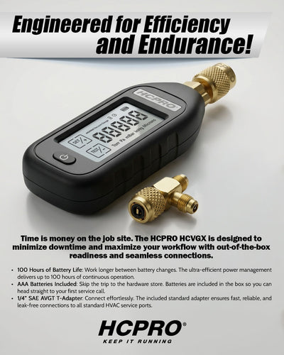 HCPRO HCVGX vacuum gauge with included 1/4 in SAE AVGT T-adapter