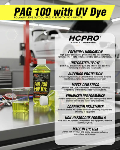 PAG 150 Oil w/ UV Dye – 8 oz for R134a A/C Systems | Leak Detection
