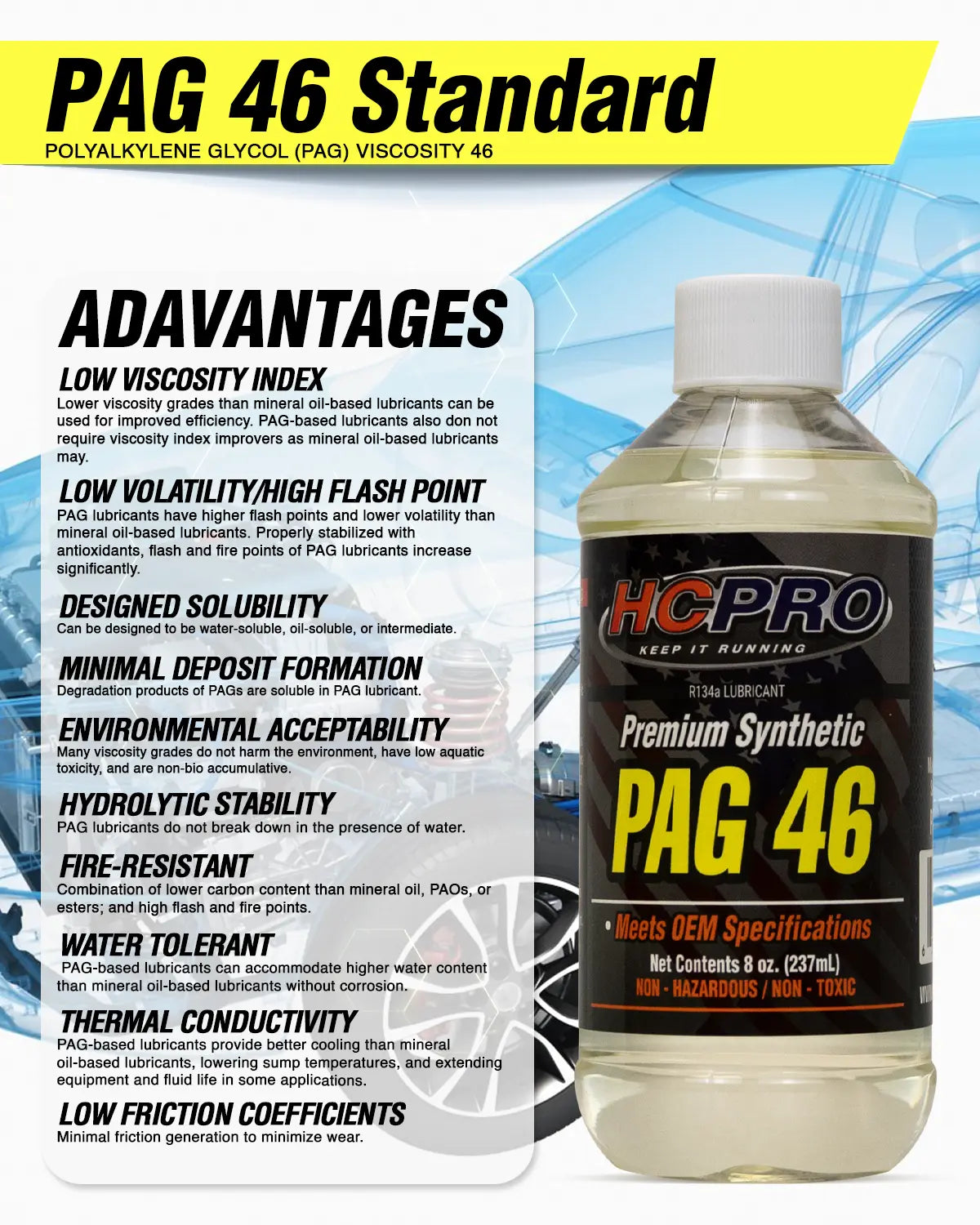 PAG 46 Oil for R134a AC Systems – 8oz Compressor Lubricant