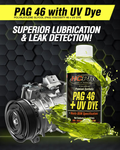 PAG 46 Oil w/ UV Dye – 8 oz for R134a A/C Systems | Leak Detection