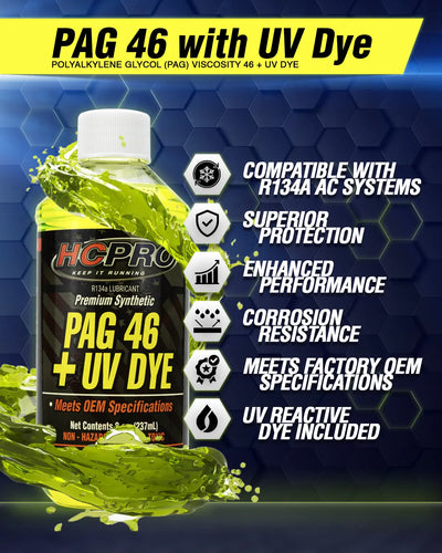 PAG 46 Oil w/ UV Dye – 8 oz for R134a A/C Systems | Leak Detection