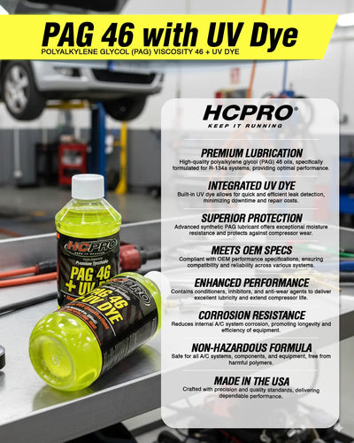 PAG 46 Oil w/ UV Dye – 8 oz for R134a A/C Systems | Leak Detection