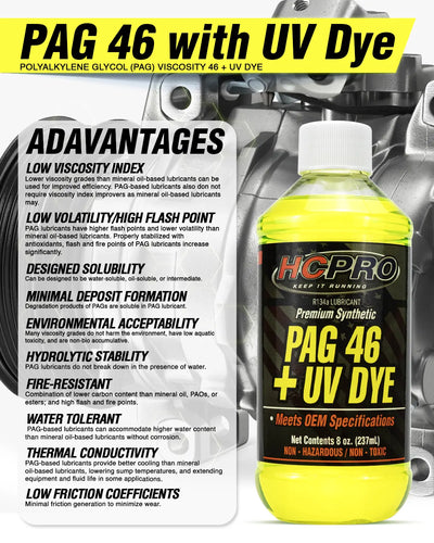 PAG 46 Oil w/ UV Dye – 8 oz for R134a A/C Systems | Leak Detection