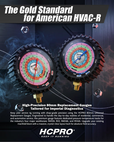 Replacement Gauges 80 mm PSI/°F R410a, R22, R404a, R134a